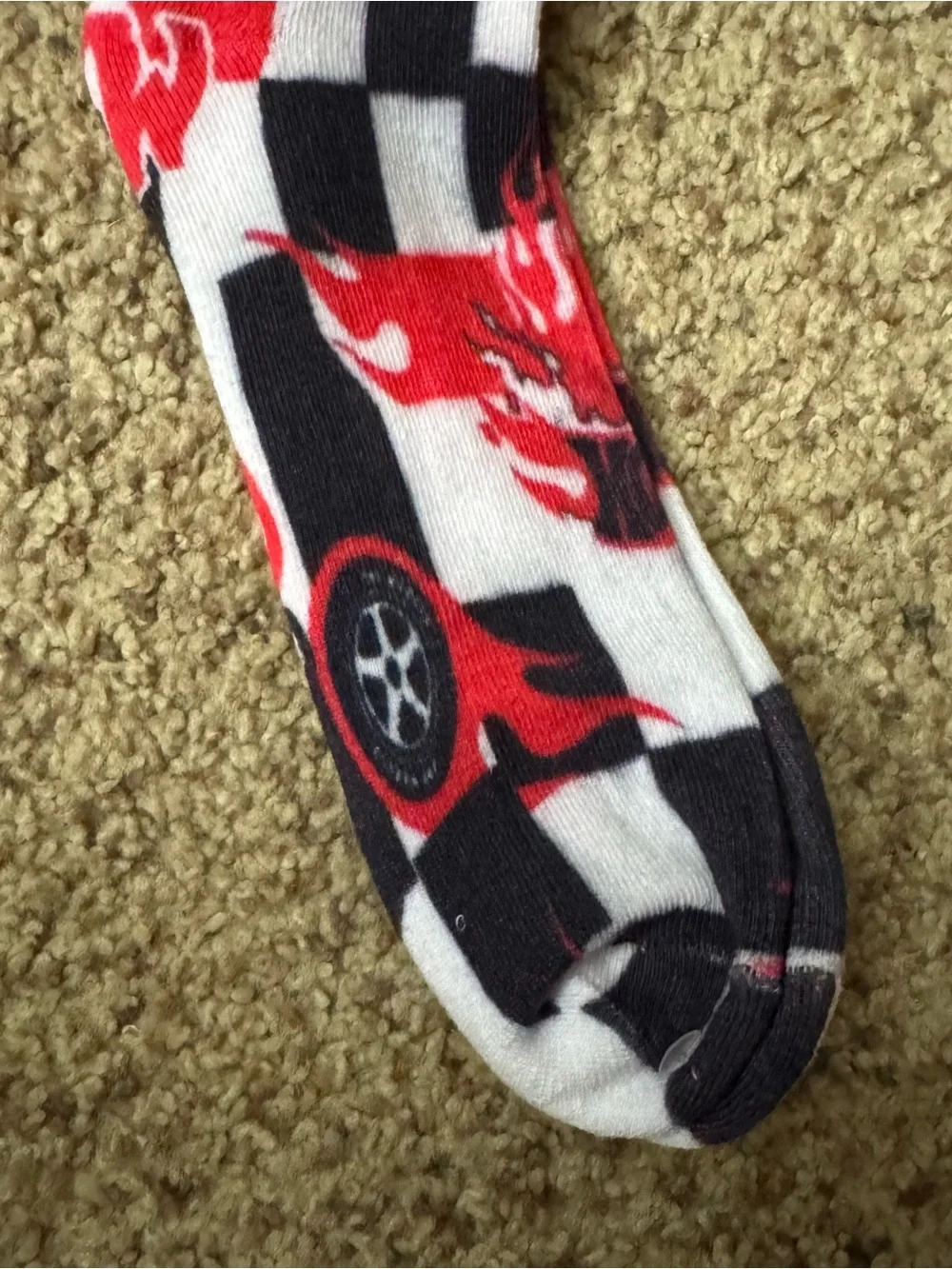 Hot Topic Hot Wheels Red, Black & White Checkered Flame Crew Socks